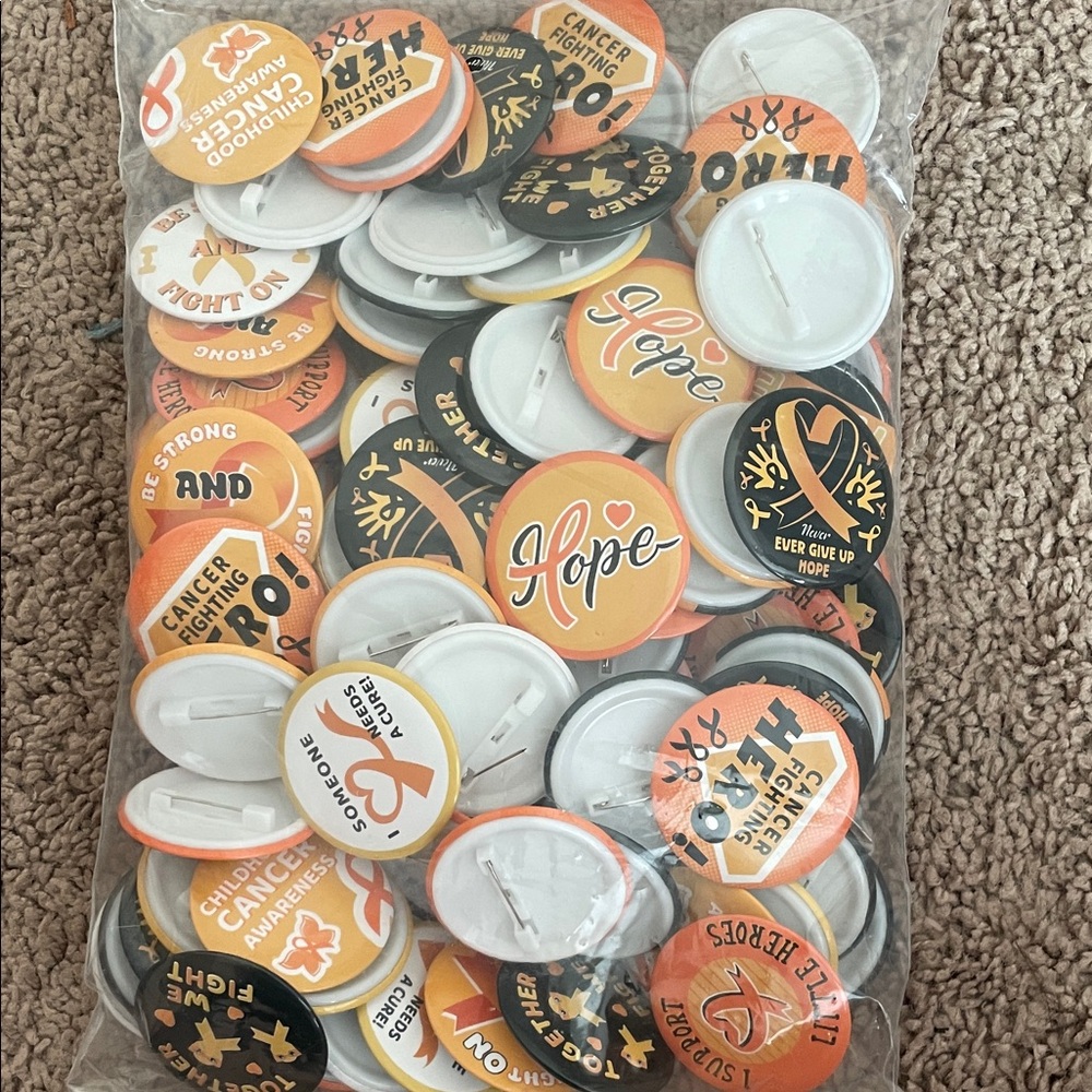Orange Ribbon Childhood Cancer Button Lin Bundle‎